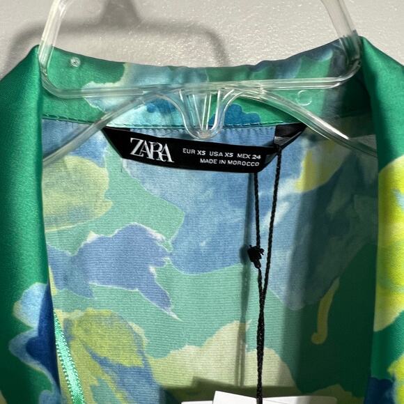 NWT ZARA Collared Floral Print Jumpsuit Green Multicolor Long Sleeve Size XS - Picture 6 of 8